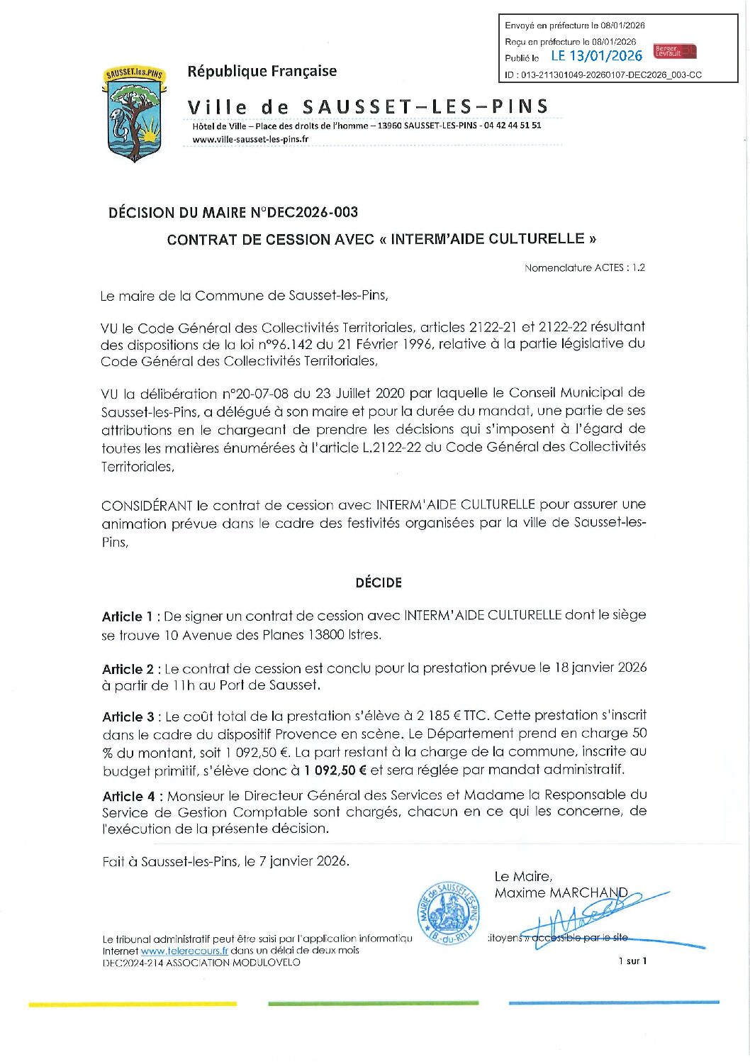 DEC2026-003 Contrat de cession avec « INTERM&rsquo;AIDE CULTURELLE »